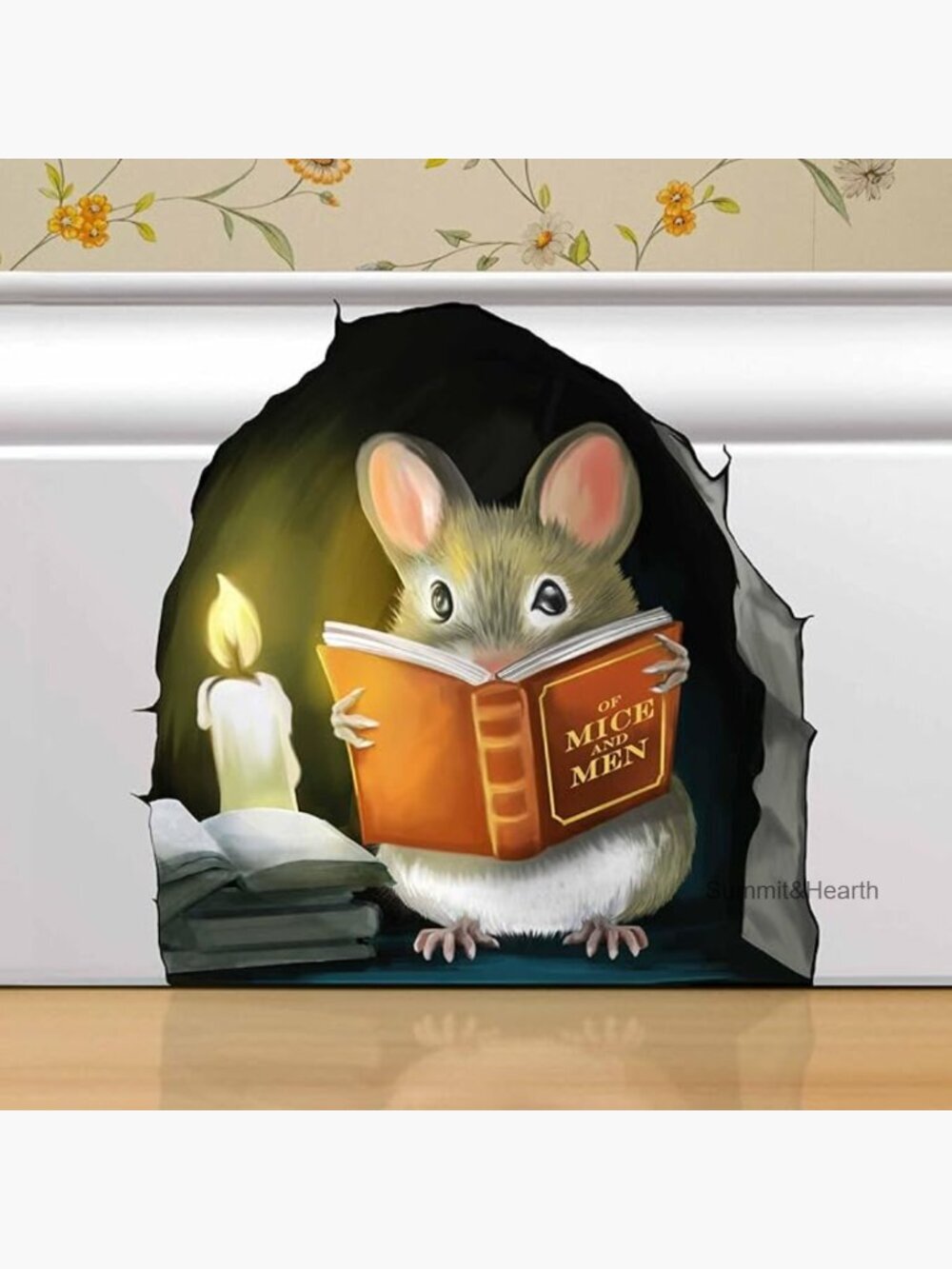 Mouse Reading Book Wall Decal, Removable Vinyl Sticker, 9.9x9.9cm